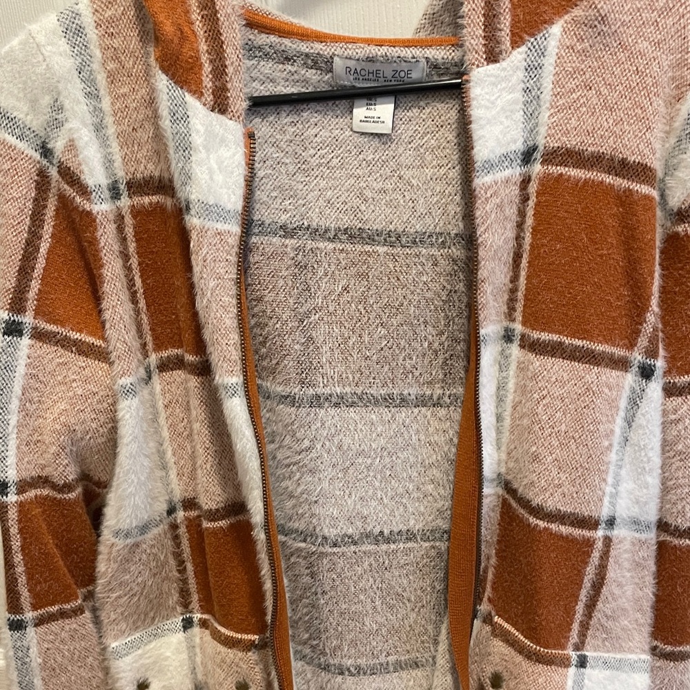 Rachel Zoe Checkered Knit Jacket in Orange and Cream